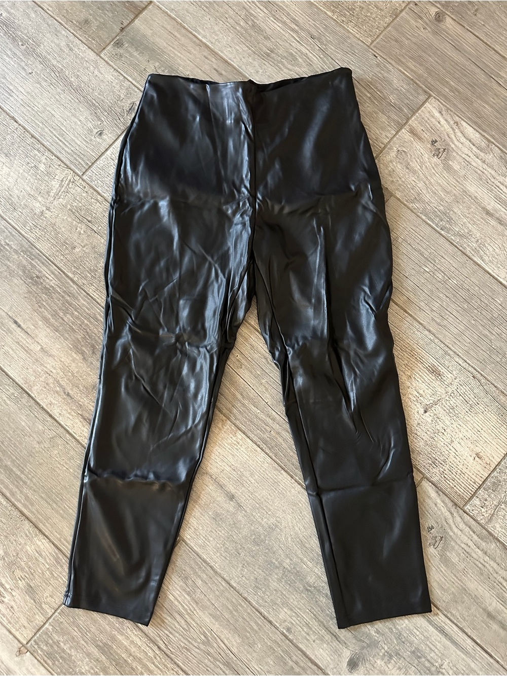 Fabletics Black Faux Leather Straight-Leg Pants